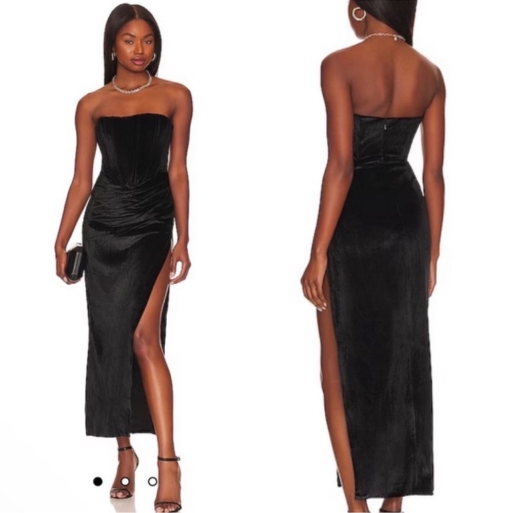 Bardot Revolve Everlasting Velour Velvet Bustier Midi Dress